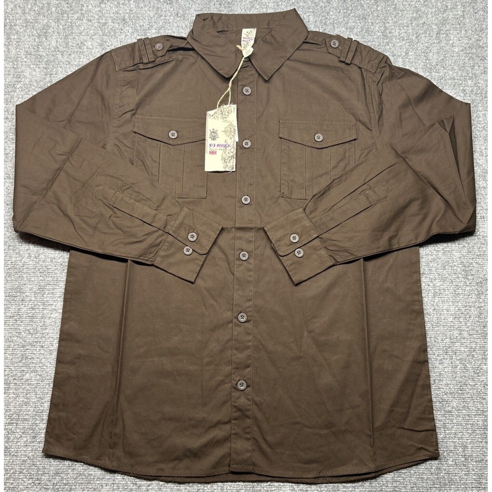 Vtg PJ Mark Premium Shirt Mens XL Brown Long Sleeve Button Up Y2K Pockets New
